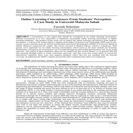 Online Learning Conveniences From Students’ Perception: A Case Study in Unive...