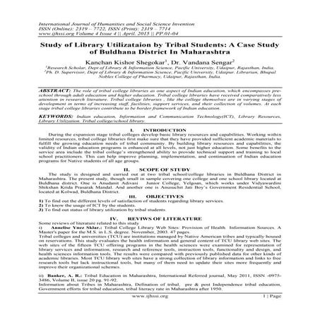 Study of Library Utilizataion by Tribal Students: A Case Study of Buldhana Di...