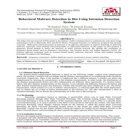 Behavioral Malware Detection in Dtn Using Intrusion Detection System