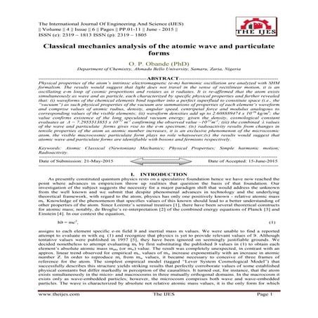 Classical mechanics analysis of the atomic wave and particulate forms