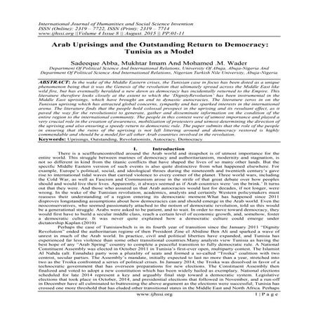 Arab Uprisings and the Outstanding Return to Democracy: Tunisia as a Model