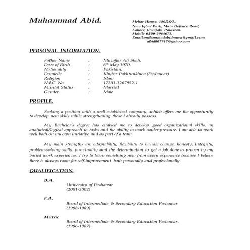 SIMPLE COMPUTER OPERATOR CV | RESUME | PDF