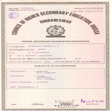 Higher Secondary Examination Certificate,Council of Higher Secondary Educatio...