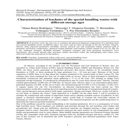 Characterization of leachates of the special handling wastes with different s...