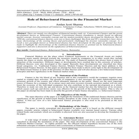 Role of Behavioural Finance in the Financial Market