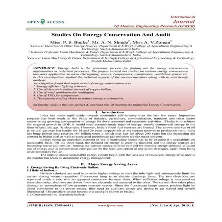 Studies On Energy Conservation And Audit