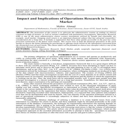 Impact and Implications of Operations Research in Stock Market