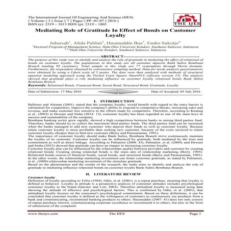 Mediating Role of Gratitude In Effect of Bonds on Customer Loyalty