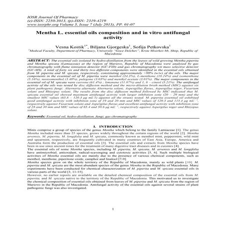 Mentha L. essential oils composition and in vitro antifungal activity