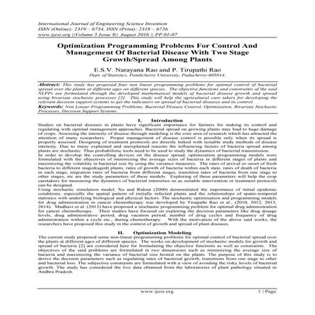 Optimization Programming Problems For Control And Management Of Bacterial Dis...