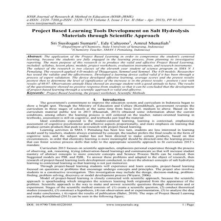 Project Based Learning Tools Development on Salt Hydrolysis Materials through...