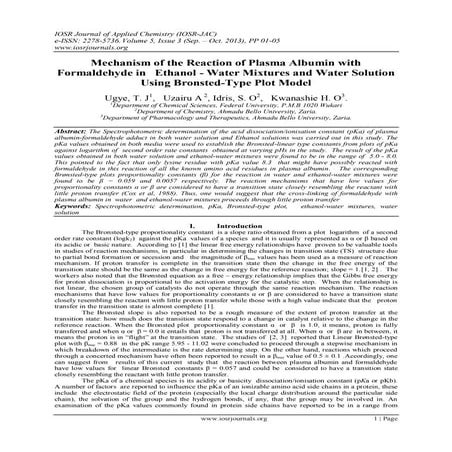Mechanism of the Reaction of Plasma Albumin with Formaldehyde in Ethanol - Wa...