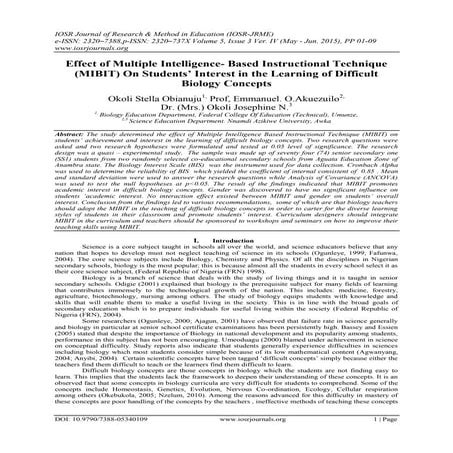 Effect of Multiple Intelligence- Based Instructional Technique (MIBIT) On Stu...