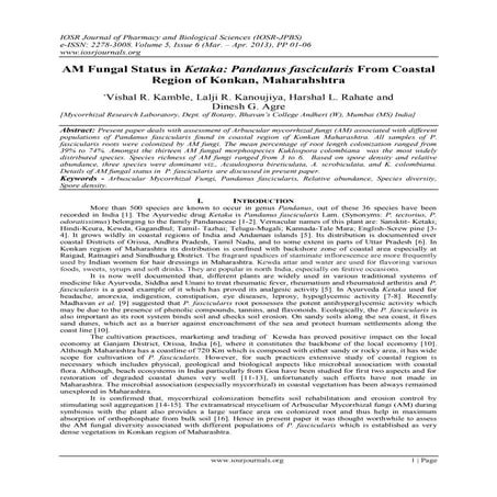 AM Fungal Status in Ketaka: Pandanus fascicularis From Coastal Region of Konk...