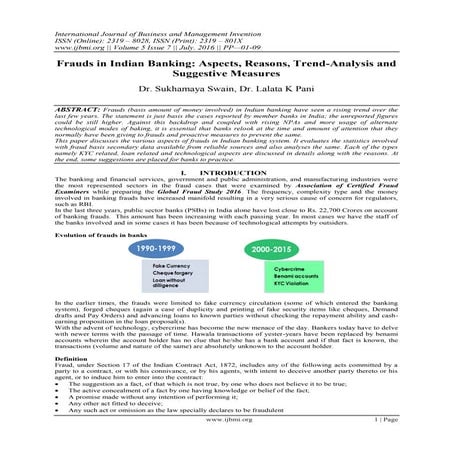Frauds in Indian Banking: Aspects, Reasons, Trend-Analysis and Suggestive Mea...