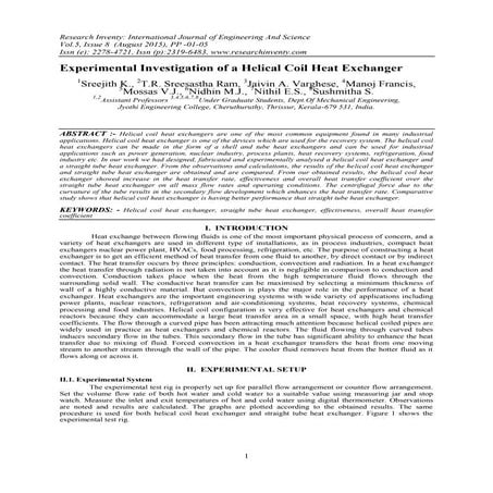 Experimental Investigation of a Helical Coil Heat Exchanger