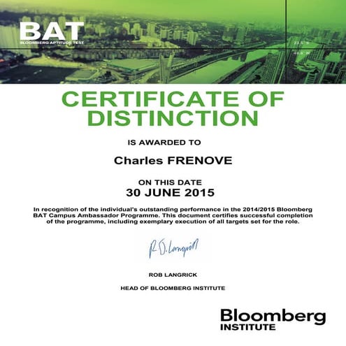 Bloomberg LP-Certificate of distinction