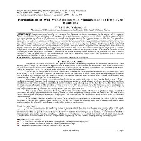 Formulation of Win-Win Strategies in Management of Employee Relations