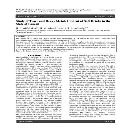 Study of Trace and Heavy Metals Content of Soft Drinks in the State of Kuwait