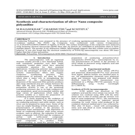 Synthesis and characterization of silver Nano composite polyaniline | PDF