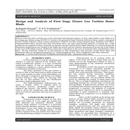 Design and Analysis of First Stage 22omw Gas Turbine Rotor Blade