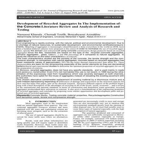 Development of Recycled Aggregates In The Implementation ofthe Concrete ...