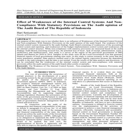Effect of Weaknesses of the Internal Control Systems And NonCompliance With S...
