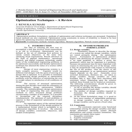 Optimization Techniques – A Review