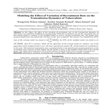 Analysis And Modeling Of Tuberculosis Transmission Dynamics | PDF