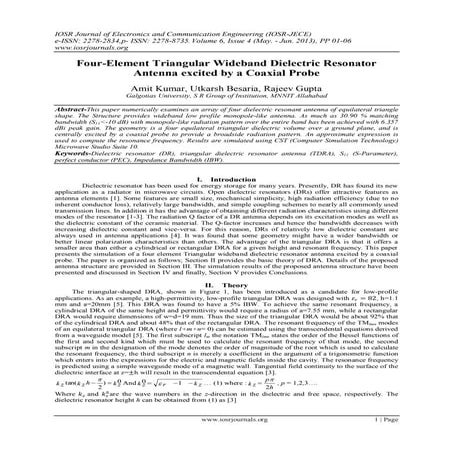 Four-Element Triangular Wideband Dielectric Resonator Antenna excited by a Co...