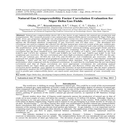 Natural Gas Compressibility Factor Correlation Evaluation for Niger Delta Gas...