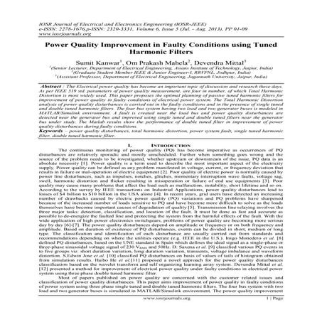 Power Quality Improvement in Faulty Conditions using Tuned Harmonic Filters