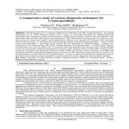 A comparative study of various diagnostic techniques for Cryptosporidiosis