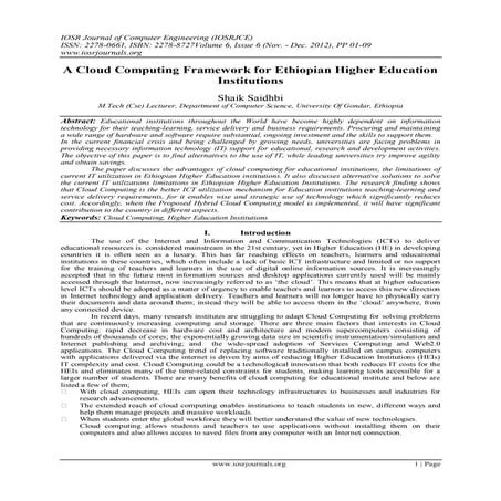 A Cloud Computing Framework for Ethiopian Higher Education  Institutions
