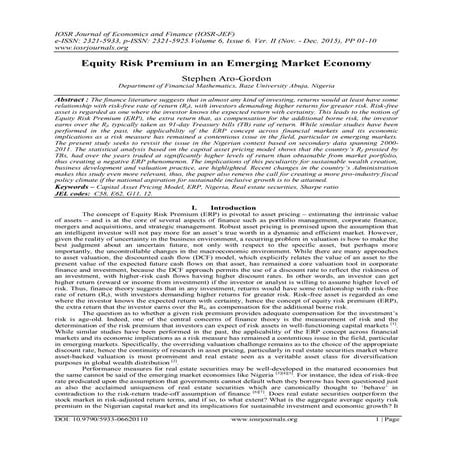 Equity Risk Premium in an Emerging Market Economy | PDF