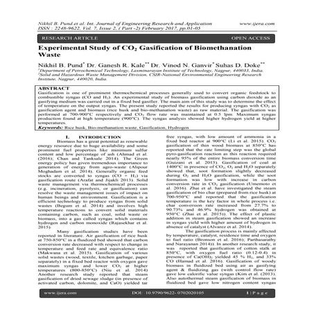 Experimental Study of CO2 Gasification of Biomethanation Waste