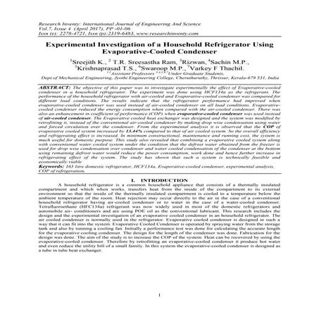 Experimental Investigation of a Household Refrigerator Using Evaporative-Cool...