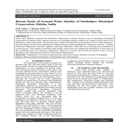 Recent Study of Ground Water Quality of Sambalpur Municipal Corporation ...