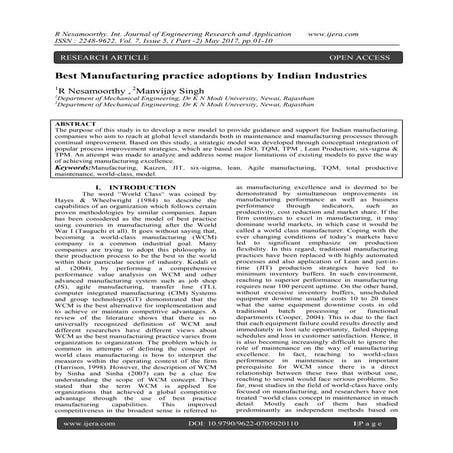 Best Manufacturing practice adoptions by Indian Industries