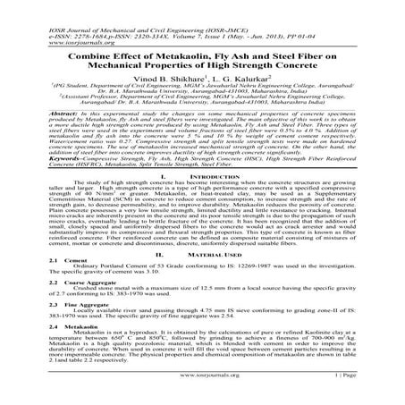 Combine Effect of Metakaolin, Fly Ash and Steel Fiber on Mechanical Propertie...