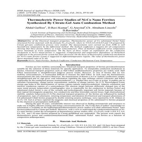Thermoelectric Power Studies of Ni-Co Nano Ferrites Synthesized By Citrate-Ge...