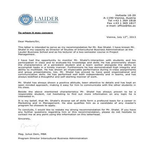 Recommendation Letter [Dem]