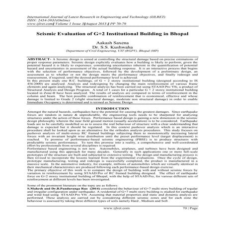 Seismic Evaluation of G+2 Institutional Building in Bhopal