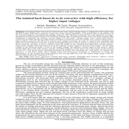 The isolated buck boost dc to dc converter with high efficiency for higher in...