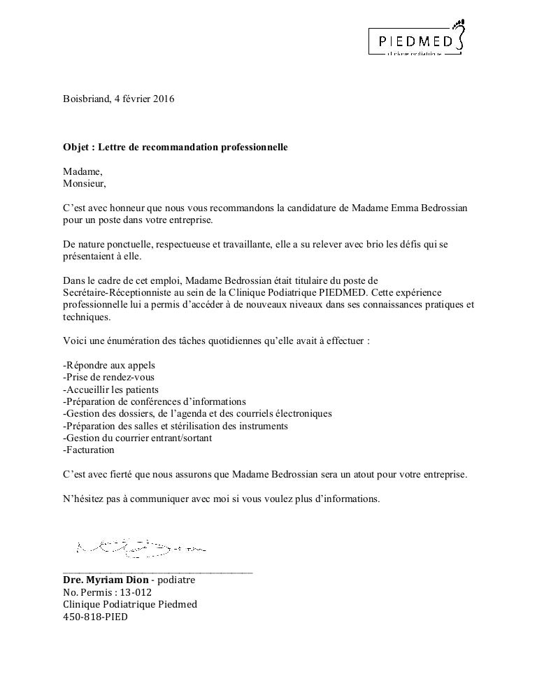 Lettre De Référence Professionelle