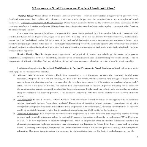 Customers are Fragile in Small Business