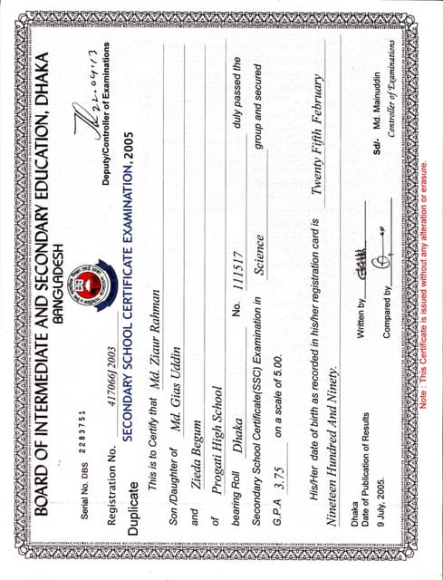 S S C Certificate PDF S S C Certificate PDF