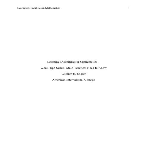 Math Learning Disabilities