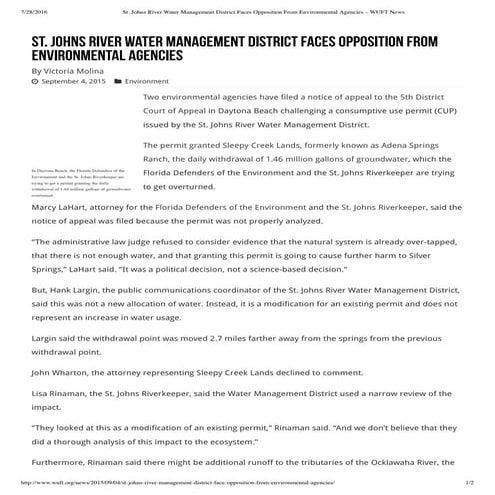 St. Johns River Water Management Distri...rom Environmental Agencies – WUFT News