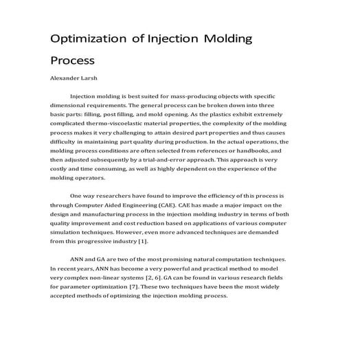 Optimization of Injection Molding Process-literature review